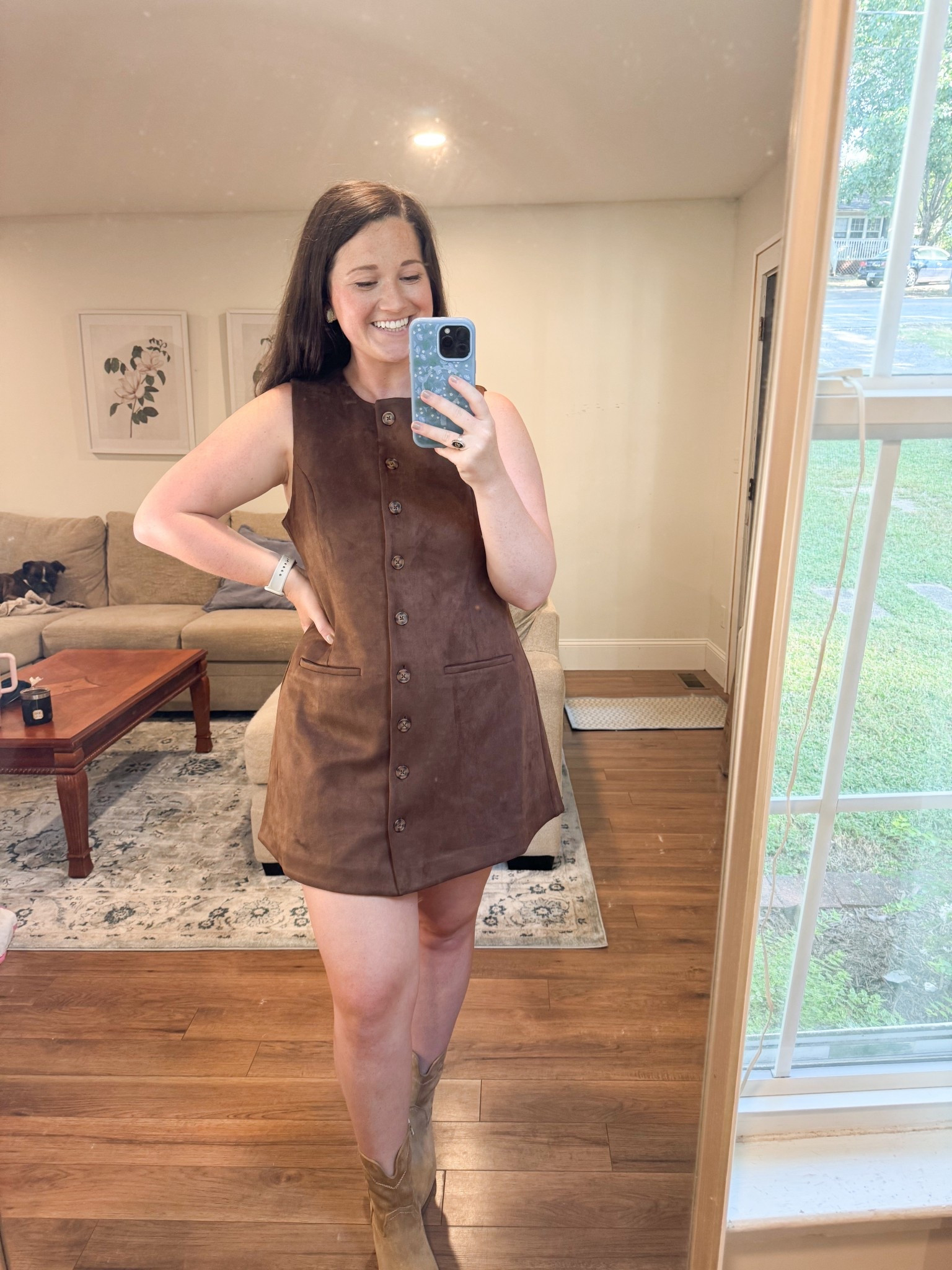 Fall dress. Brown dress. Vest suede dress 