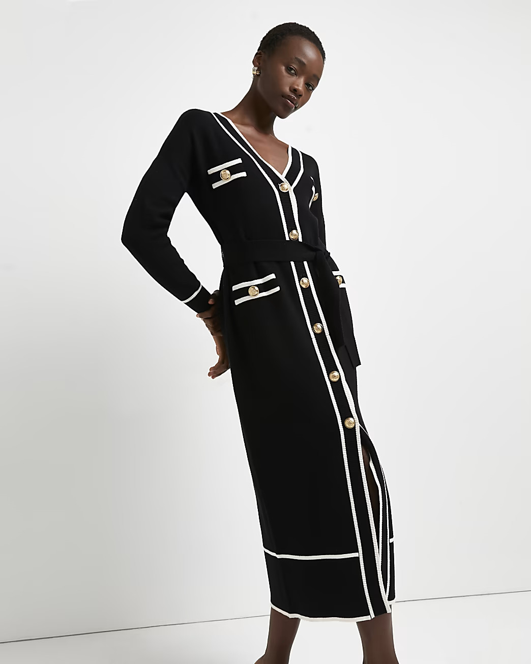 Black belted knitted shirt dress | River Island (UK & IE)