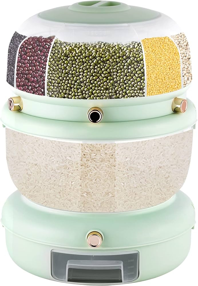 JIAWANSHUN Rice Dispenser Grain Dispenser 2 Layers Rice Container Kitchen Food Organizer with 6 S... | Amazon (US)