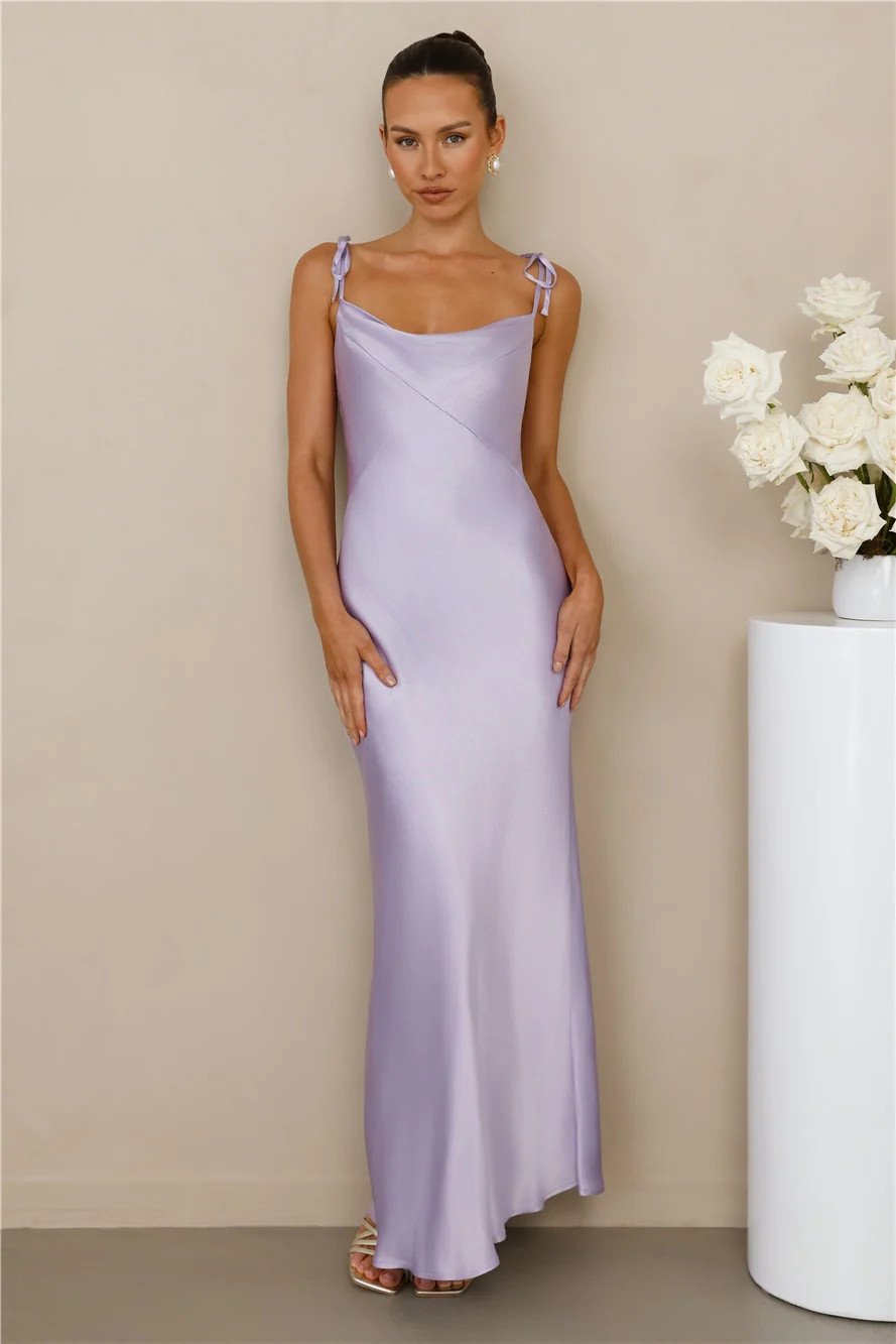 The Penelope Cowl Satin Maxi Dress Lilac | Hello Molly (US)