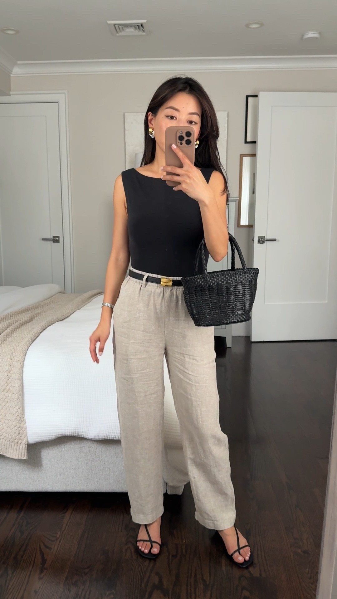 petite friendly linen pants outfit

 • Stretch Cotton Jersey Boat Neck Tank in black xs 

• 100% Linen Pants in flax xs stretch waist all around with pockets and 2 small belt loops 

• Madewell T-Strap Sandal 

• edited pieces equinox belt xxs (sold at edited pieces.com)

• old jcrew bag, Linked similar 

Petite linen outfits, smart casual style, spring casual workwear office outfits 

#LTKWorkwear #LTKPetite #LTKFindsUnder50