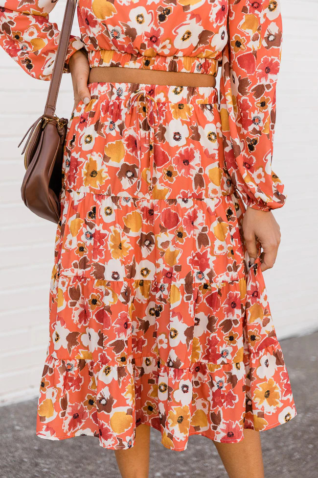 Good Morning Tiered Multi Floral Midi Skirt | Pink Lily