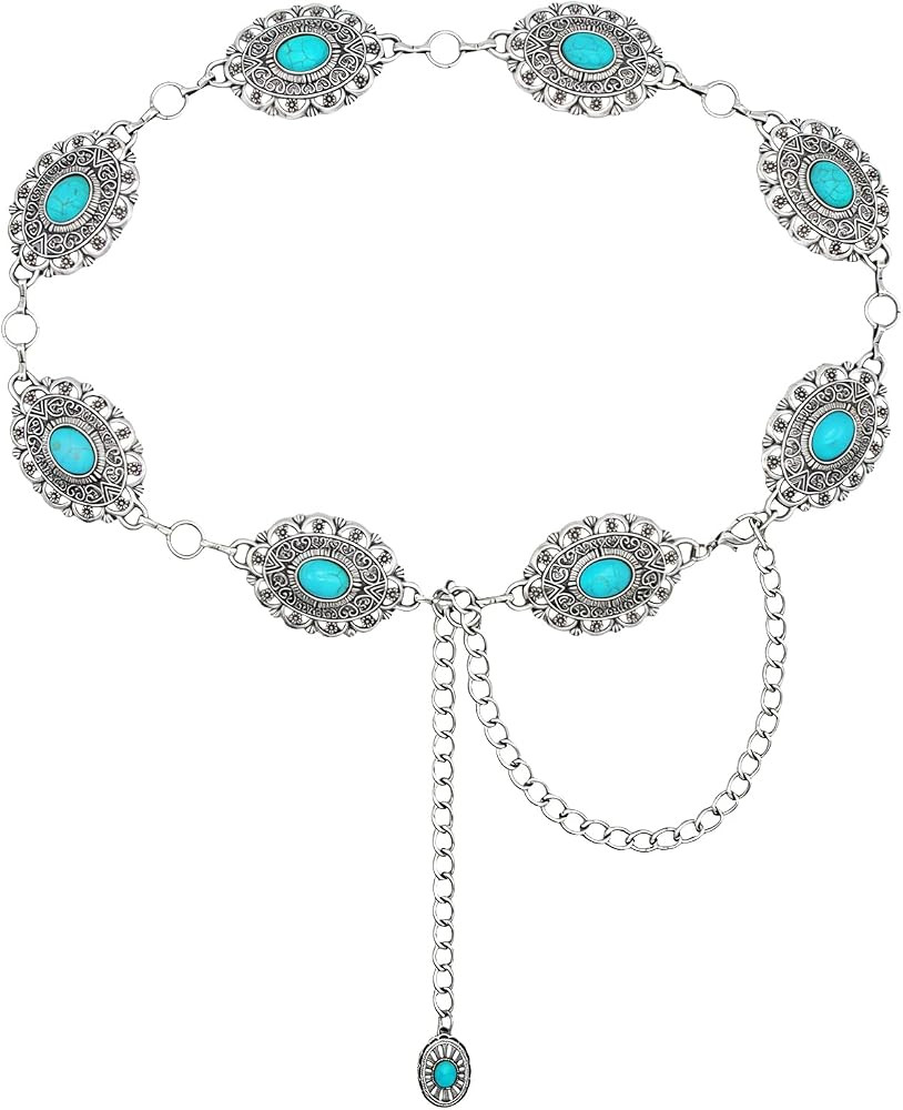 TOPACC Western Metal Concho Belt for Women Cowgirl Chain Belts for Dresses Jeans Country Concert ... | Amazon (US)