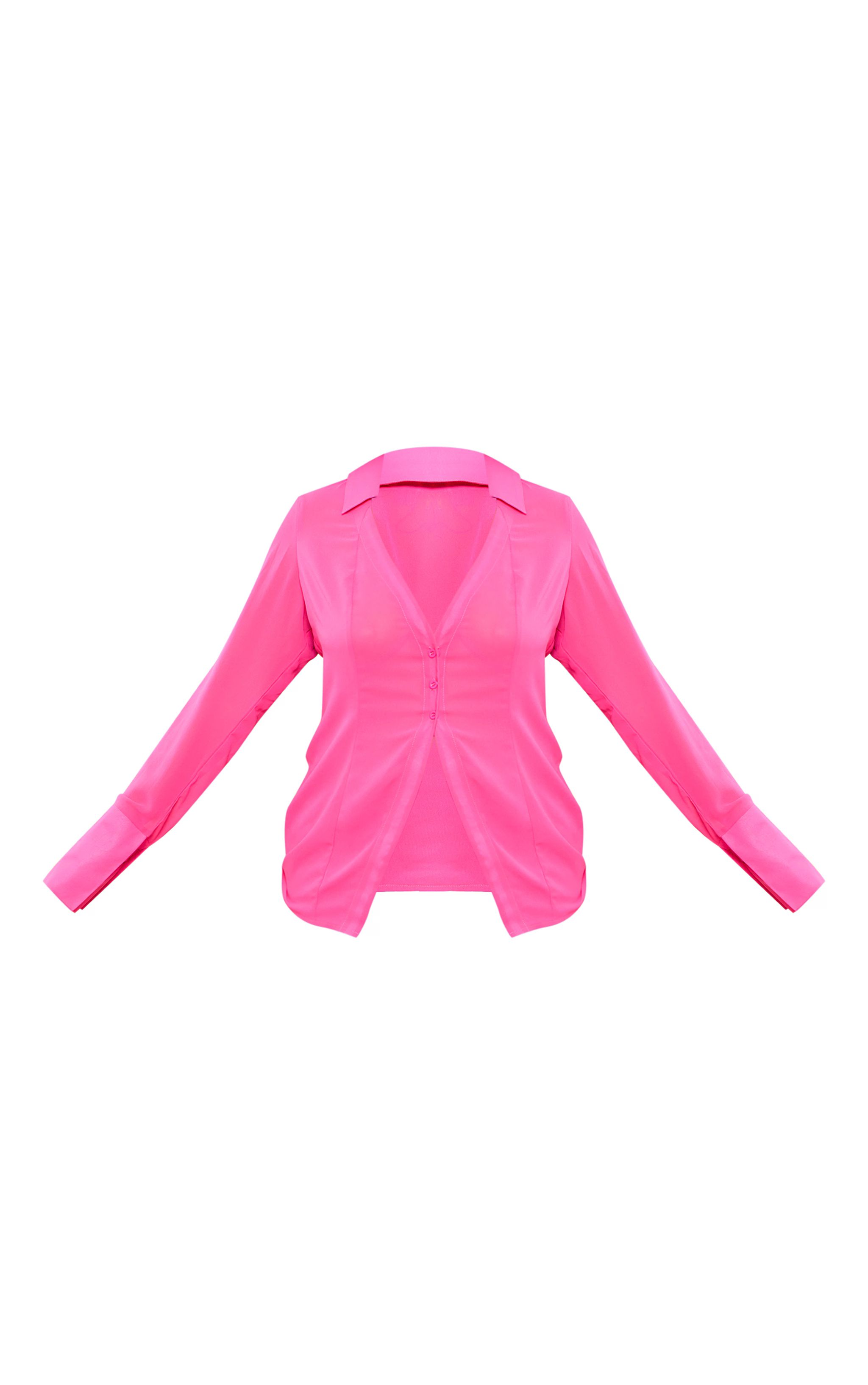 Plus Pink Chiffon Fitted Shirt | Plus Size | PrettyLittleThing US