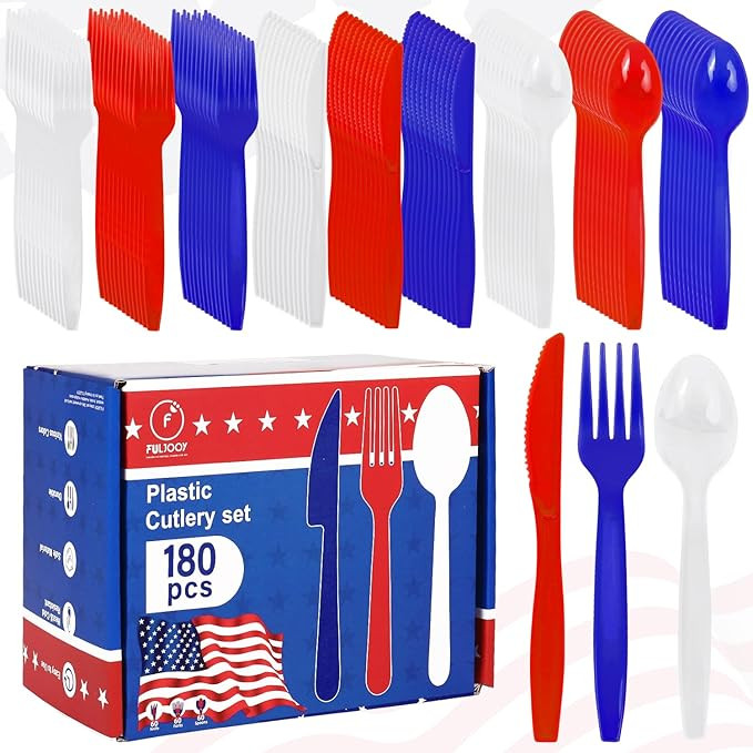 180 Pieces 4th of July Plastic Silverware Heavy Duty Plastic Cutlery Set Disposable Utensils Incl... | Amazon (US)