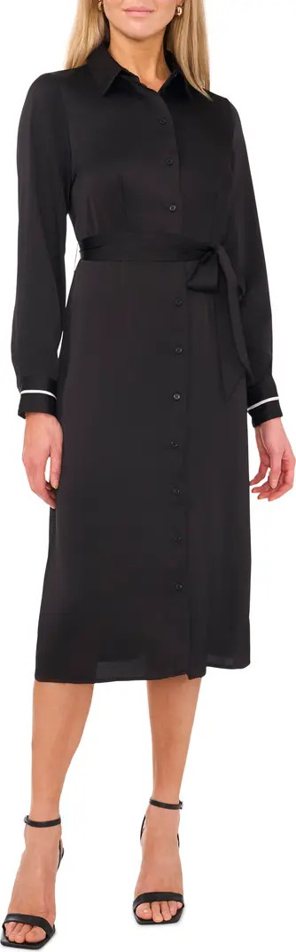 Halogen® Long Sleeve Satin Belted Shirtdress | Nordstrom | Nordstrom
