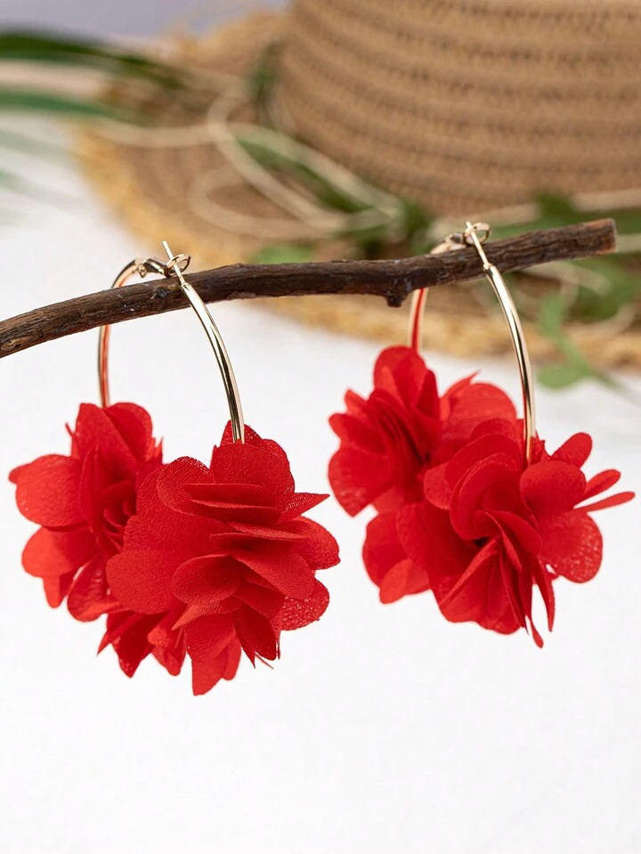 1pair Fashionable Charm Floral Hoop Earrings, Ideal For Women To Wear In Vacation, Parties And Social Gatherings | SHEIN