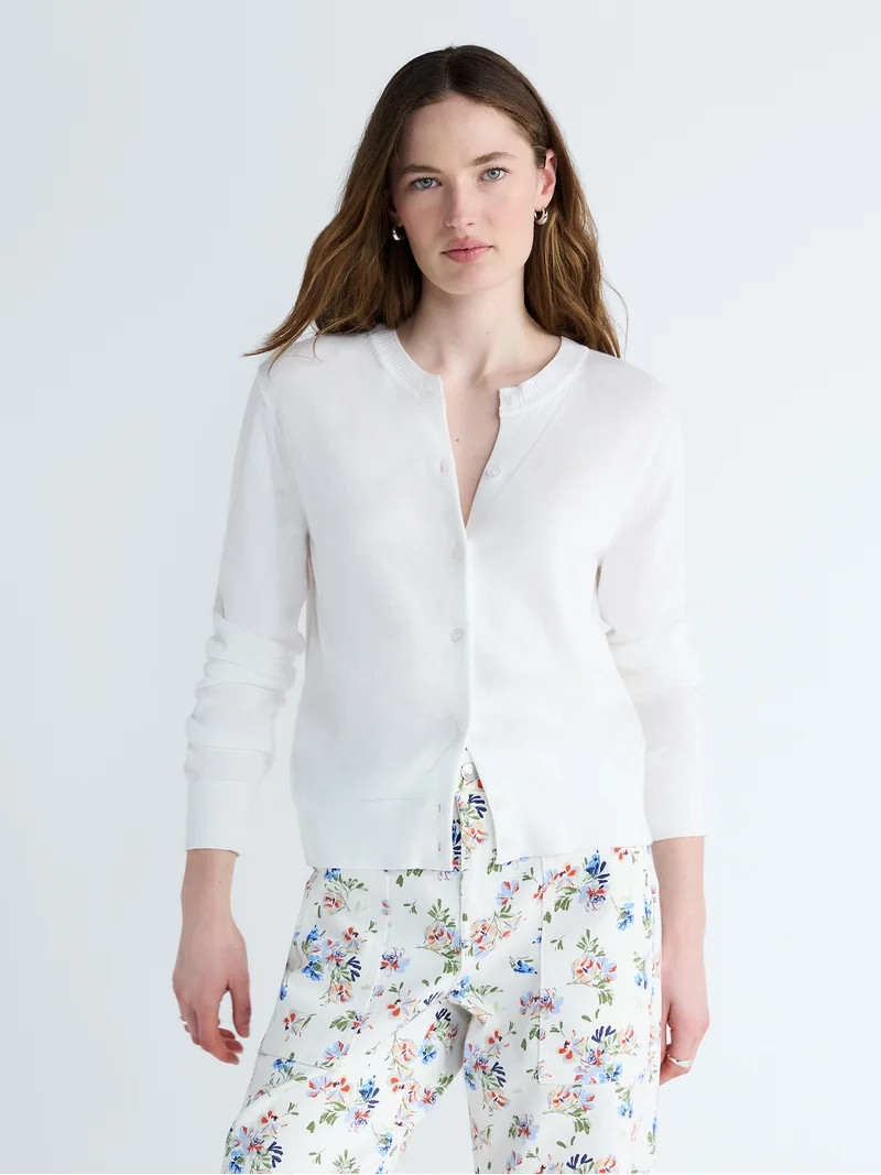 Free Assembly Women's Long Sleeve Classic Crew Cardigan, Sizes XS-XXL | Walmart (US)