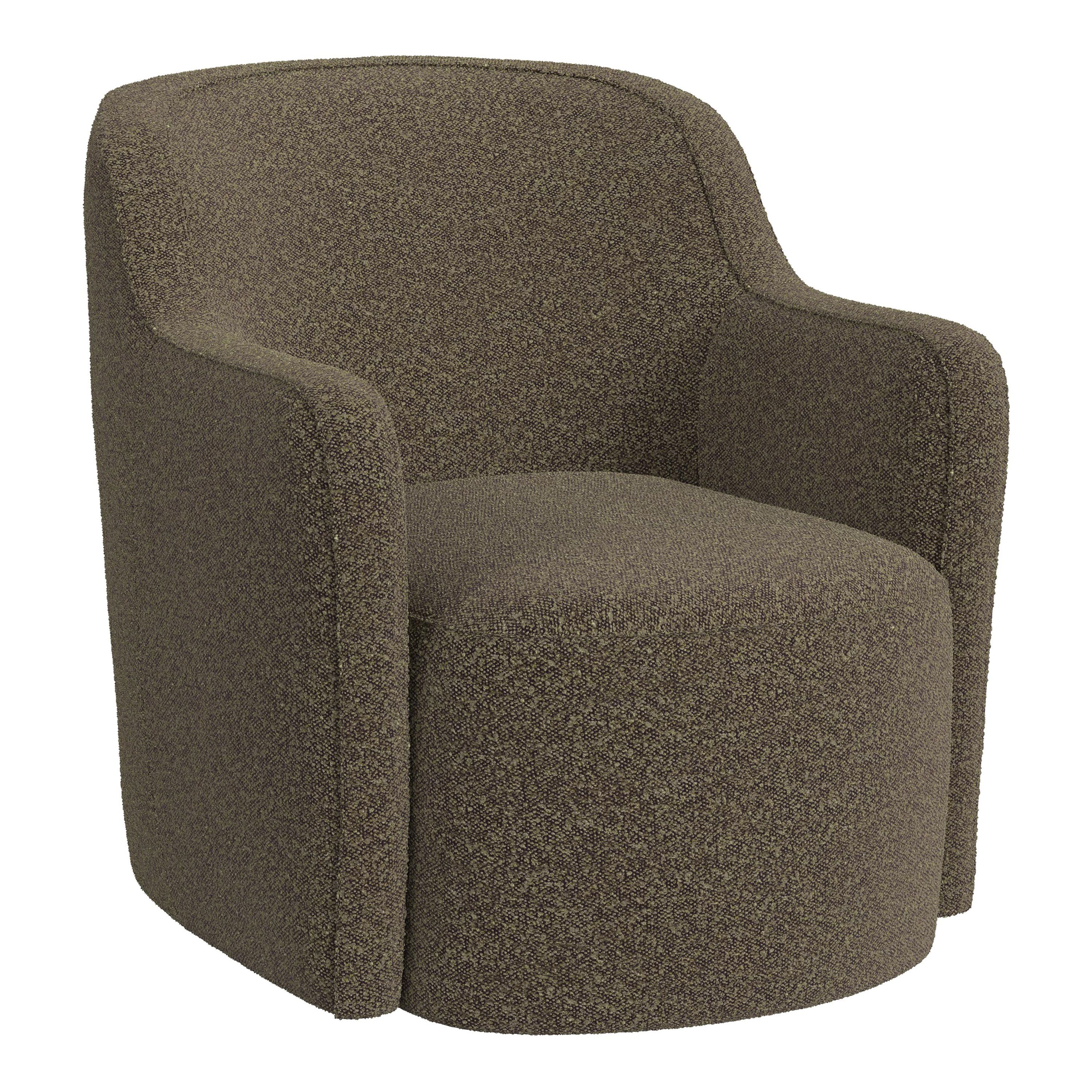 Clarence Brown Boucle Barrel Back Upholstered Swivel Chair | World Market