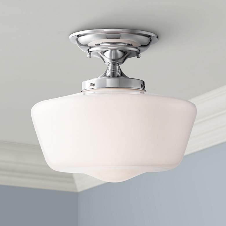 Regency Hill Schoolhouse Floating 12" Wide Chrome Opaque Ceiling Light - #2T812 | Lamps Plus | Lamps Plus