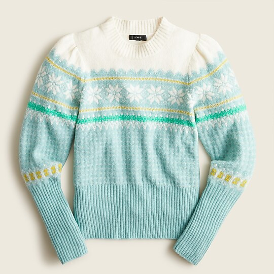 Fair Isle puff-sleeve crewneck sweater in Supersoft yarn | J. Crew US