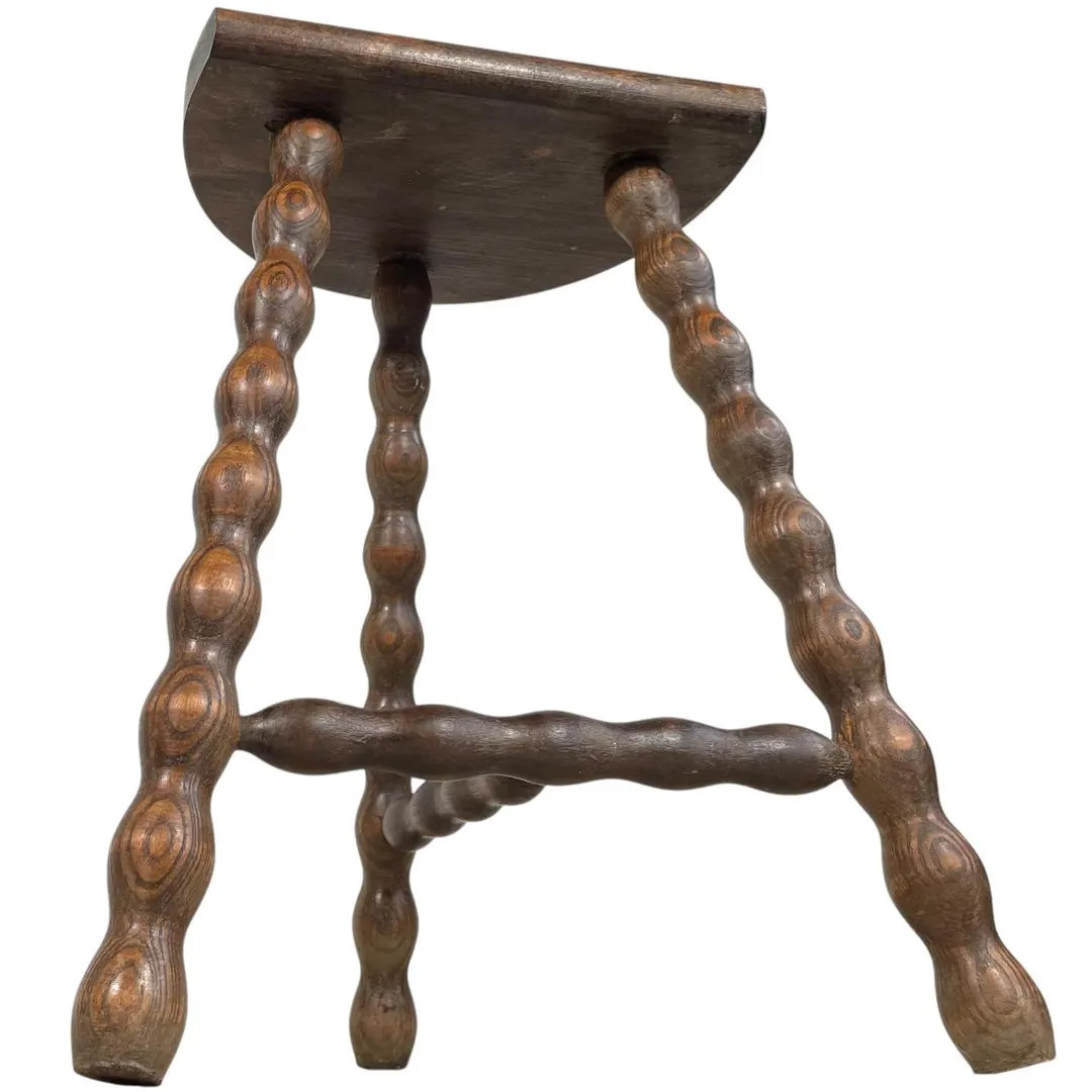 Vintage French Tripod Stool Chair Seat Wooden Milking Kitchen D Shaped Seat Braced Bobbin Leg Res... | Etsy (US)