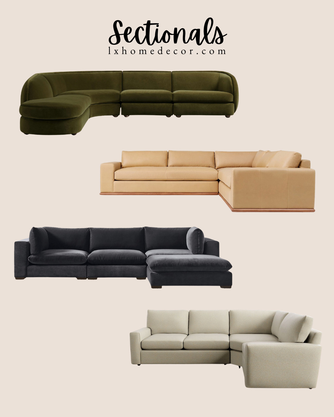 The Sectional Edit: Form & Function 🛋️

I’ve curated four standout silhouettes for a high-end living room refresh. From the sculptural olive curve to the structured tan leather and plush charcoal velvet, these pieces prioritize both style and scale. Whether you need a cozy corner or a bold statement, these designs anchor any space with designer-level polish. Shop my top sectional picks below.

#LTKhome #LivingRoomInspo #SectionalSofa #InteriorDesign 

 #LTKSpringSale #LTKHome #LTKSaleAlert
