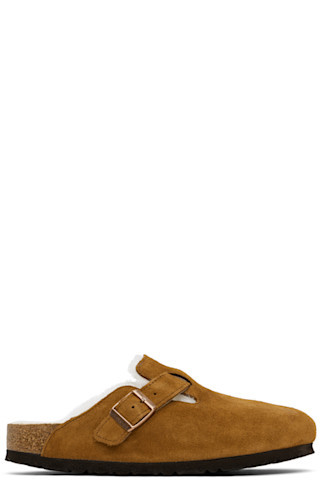 Tan Narrow Boston Shearling Slip-on Loafers | SSENSE