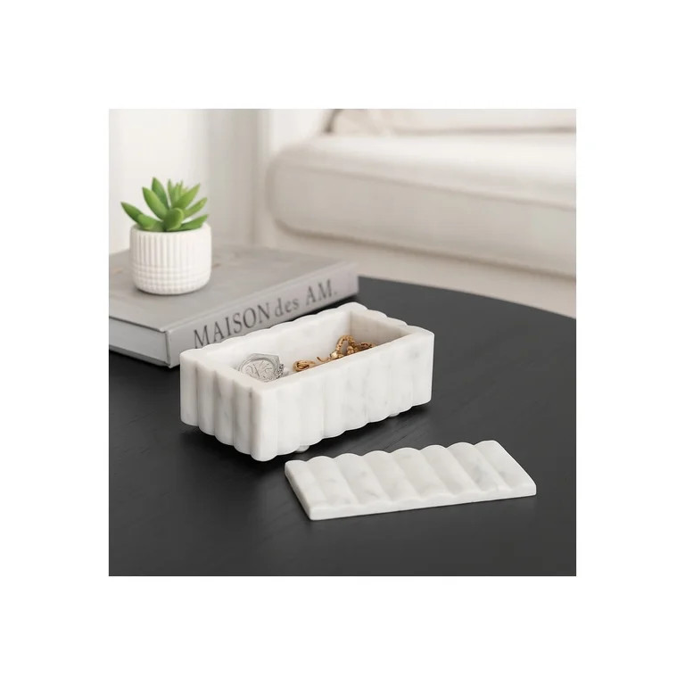 Decorative Marble Ridged Box for Home Decor- Modern Storage Box with Lid for Jewelry, Keepsake, a... | Walmart (US)