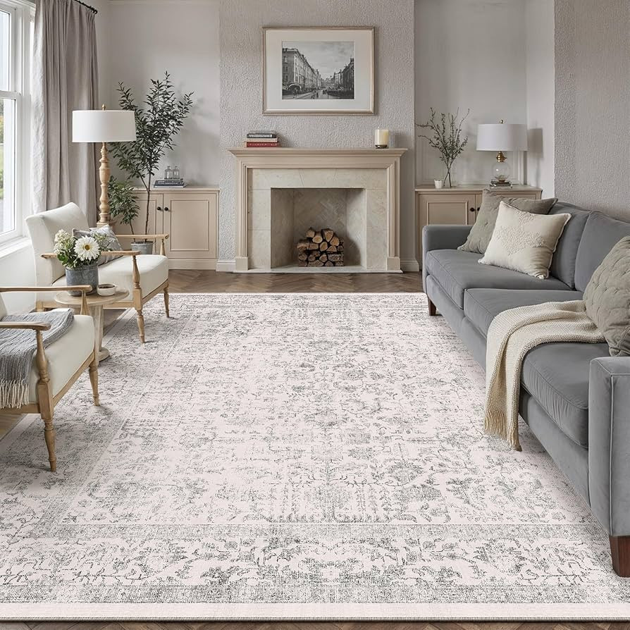 Gray Area Rug 8x10 Machine Washable Large Vintage Living Room Distressed Non Slip Carpet Traditio... | Amazon (US)