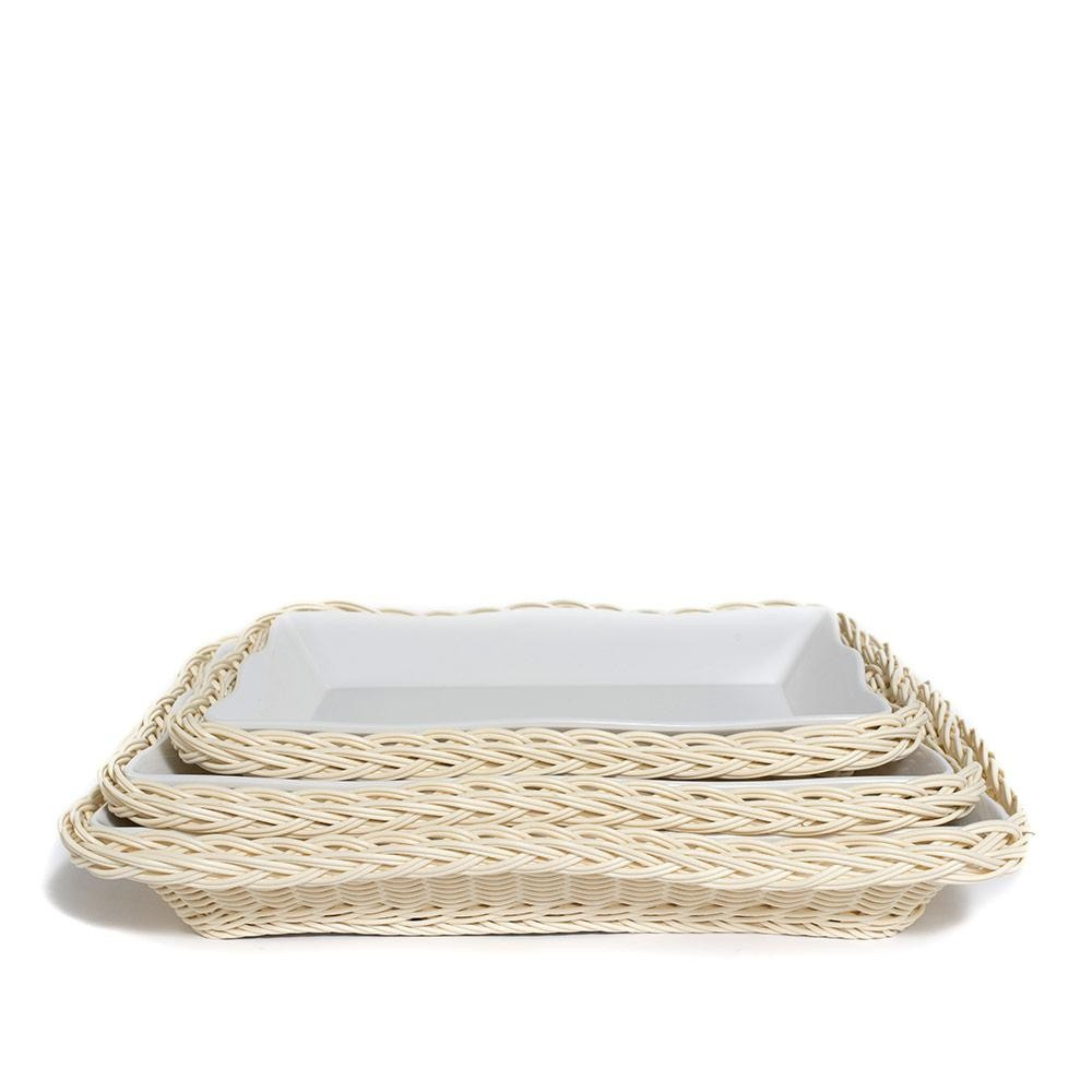 Scalloped Faux Rattan Casserole Serveware, Medium Rectangle | Amanda Lindroth