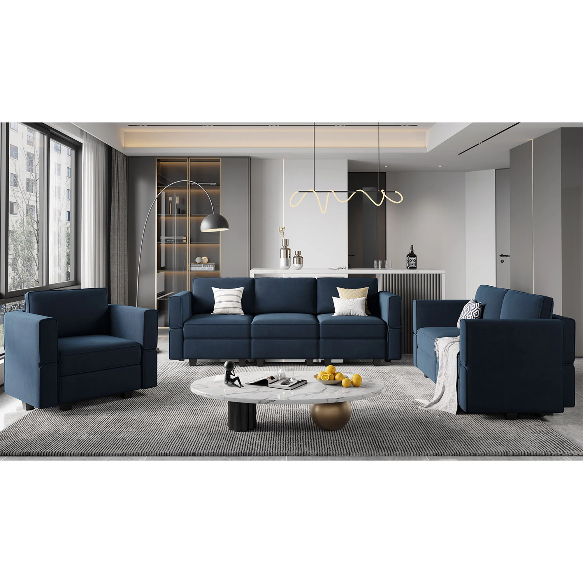 Ridoy Velvet Living Room Sofa Set Storage Sectional Couch, Single & 2-Seat & 3-Seat Sofa Set | Wayfair North America