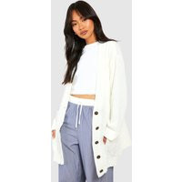 Womens Cable Boyfriend Button Up Cardigan - White - M/L | boohoo (US & Canada)