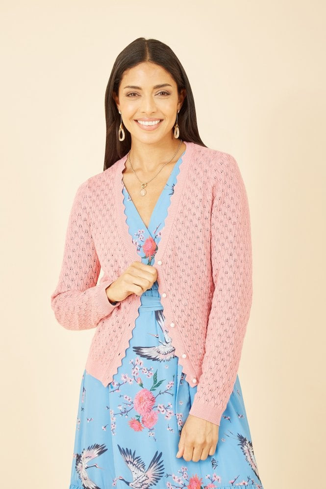 Yumi Blush Pointelle Stitch Cardigan | Yumi