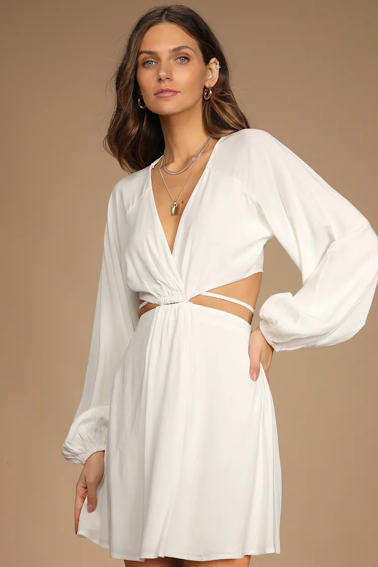 Countdown to Spring White Long Sleeve Cutout Mini Dress | Lulus (US)