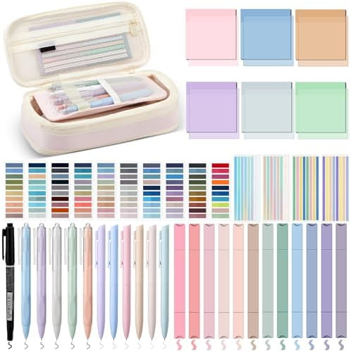 135 Pcs Book Annotation Kit Aesthetic Pencil Case Bag 12 Highlighter 11 Gel Pen 1 Marker 300 Shee... | Amazon (US)