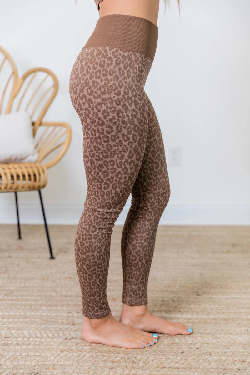 Always Active Animal Print Leggings Taupe FINAL SALE | The Pink Lily Boutique