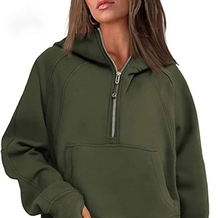 Yoga hoodie women's autumn and winter fleece half zipper hooded sweatshirt loose short running yo... | DHGate