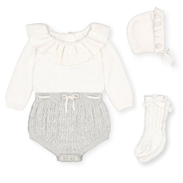 Hope & Henry Layette Baby Girl Long Sleeve Sweater Romper, Bonnet, and Knee Socks 3-Piece Set, In... | Target