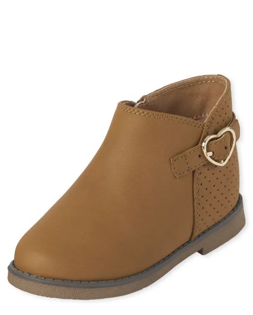 Toddler Girls Faux Leather Heart Buckle Booties | The Children's Place  - TAN | The Children's Place
