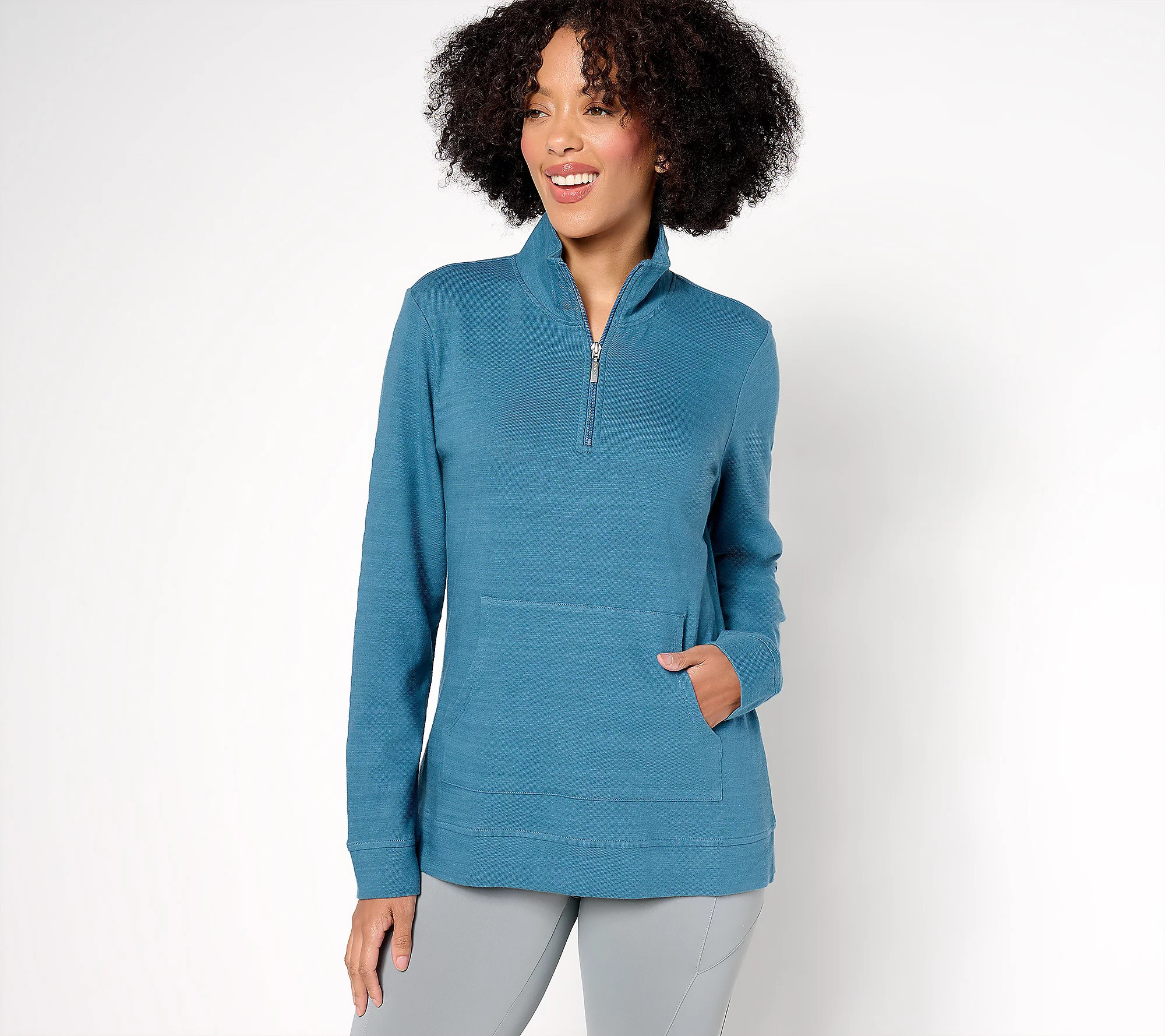 Denim & Co. Active Textured Cotton Half Zip Pullover | QVC