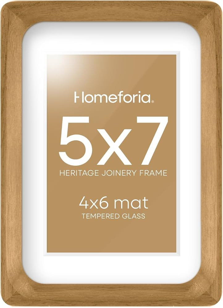 Homeforia 5x7 Oak Picture Frame, Premium Oak Wood Frames With 4x6 Mat, Tempered Glass, Wall Hook ... | Amazon (US)