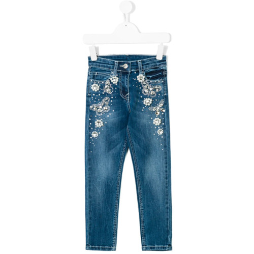 Monnalisa pearl embellished jeans - Blue | Farfetch EU