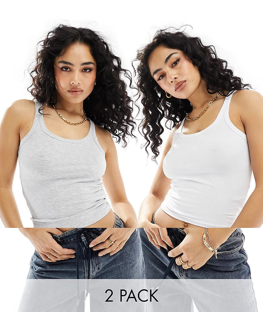 Cotton On 2 pack scoop neck tank top in gray and white-Multi | ASOS (Global)