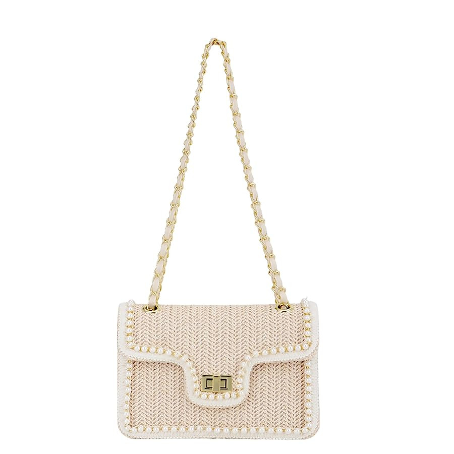 Fecialy Straw Crossbody Bags for Women Summer Straw Beach with Pearls Raffia Shoulder Handbags | Amazon (US)