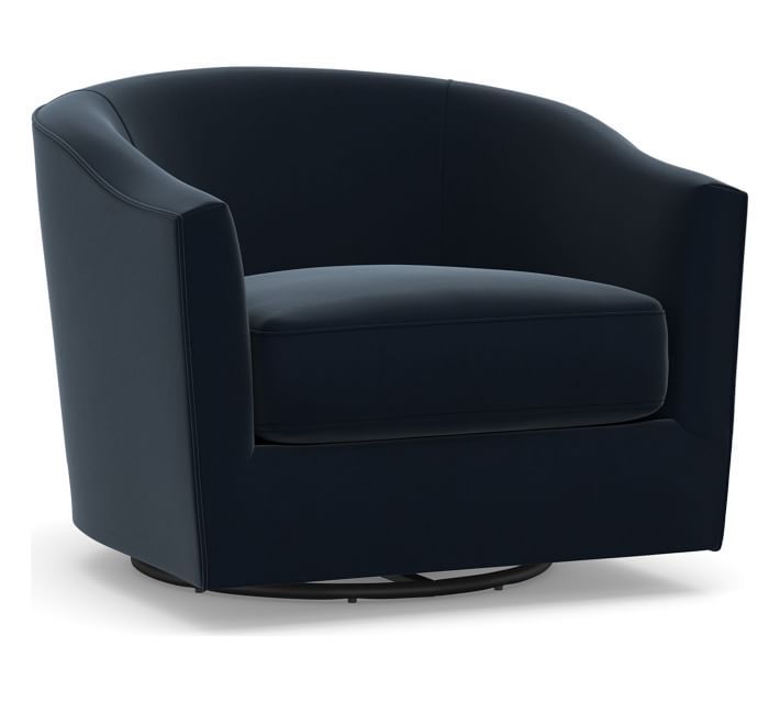 Harlow Upholstered Swivel Armchair, Polyester Wrapped Cushions, Performance Plush Velvet Navy | Pottery Barn (US)