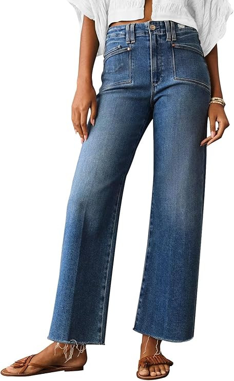 KUNMI Jeans for Women Wide Leg Baggy High Waist Boyfriends Straight Leg Stretchy Denim Pants Tren... | Amazon (US)