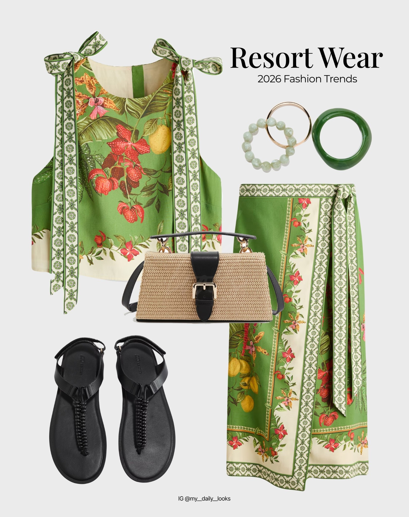 Vacation outfits 🖤 

Tags: Summer style, summer inspo, holiday, vacation, beach holiday, vacation outfits beach, resort wear 2026, green italian summer set, wrap skirt, straw bag, leather sandals

#LTKsummer #LTKstyletip #LTKswimwear
