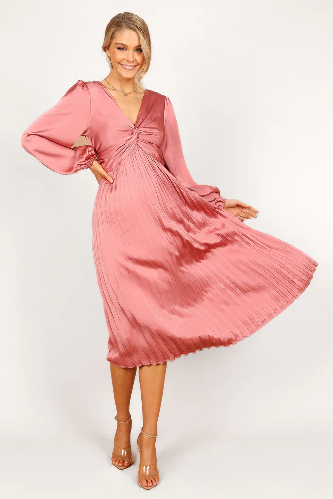Noelle Twist Front Pleated Midi Dress - Blush | Petal & Pup (US)