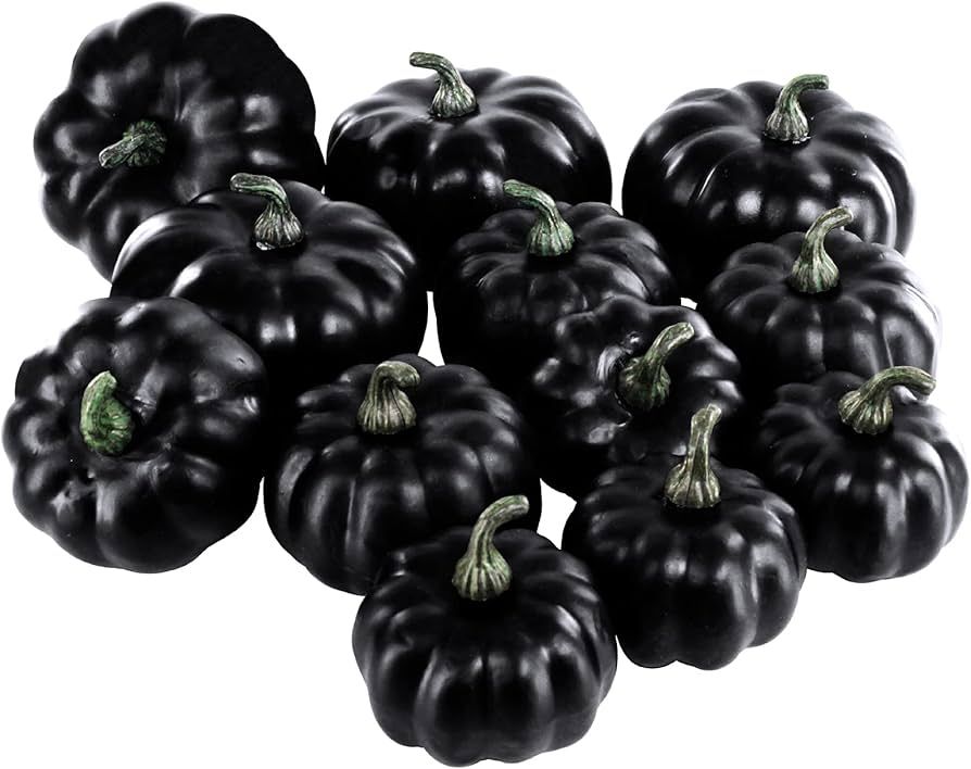 BESTTOYHOME 12 Pcs Assorted Small Artificial Black Pumpkins Halloween Foam Pumpkins Decorative Pu... | Amazon (US)