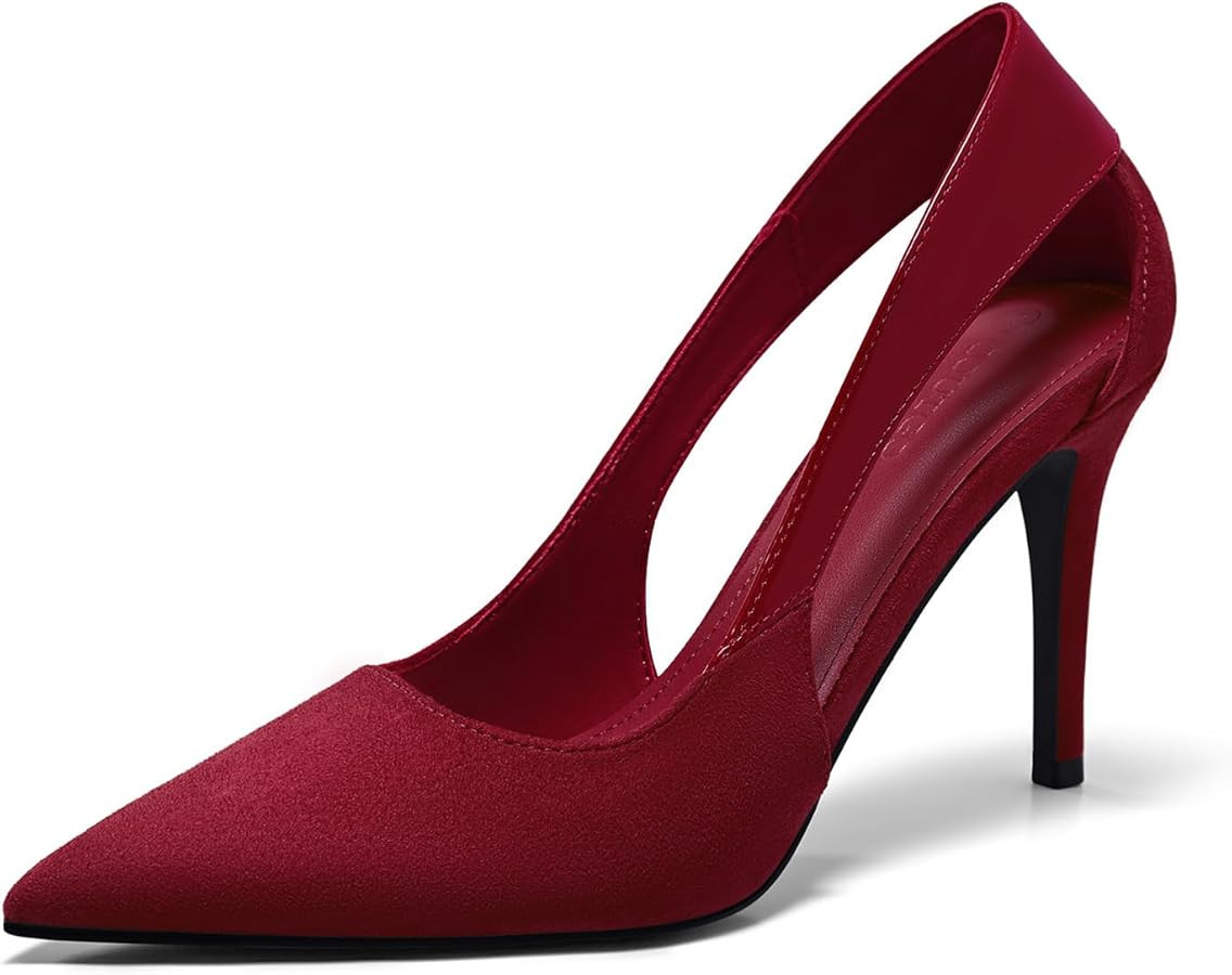Coutgo Womens Dressy Heels Shoes Closed Pointed Toe Cut Out Pumps Casual Work Shoes | Amazon (US)