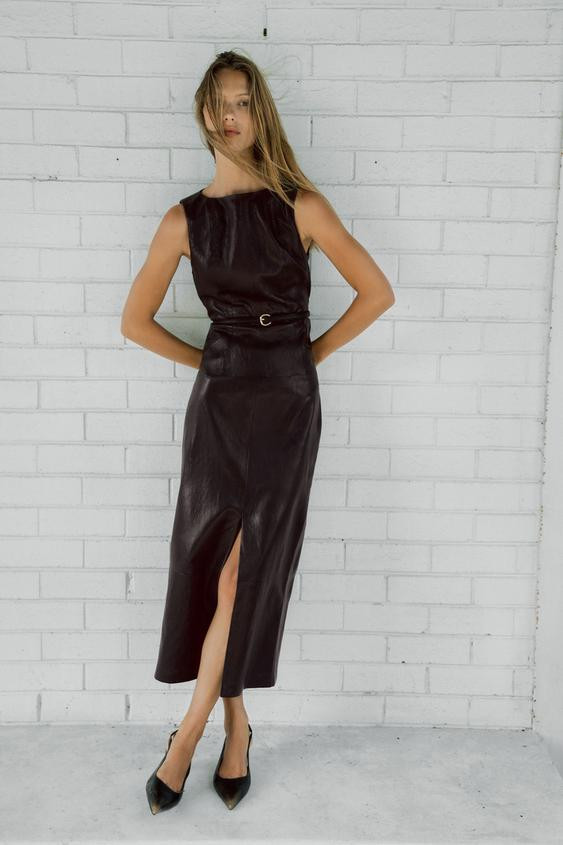 FAUX LEATHER MIDI SKIRT | Zara US