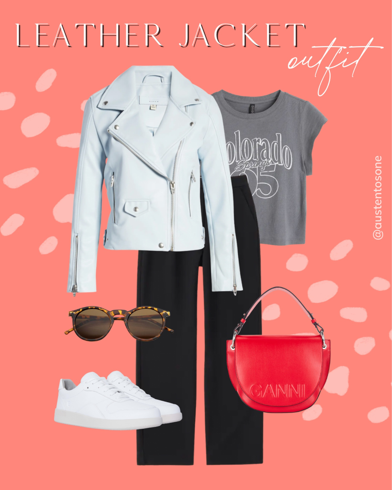 Cool and casual autumn outfit featuring a leather jacket! This look is perfect for a girl on the go - the trousers are more polished than jeans but the sneakers keep it low key  

#LTKunder100 #LTKSeasonal