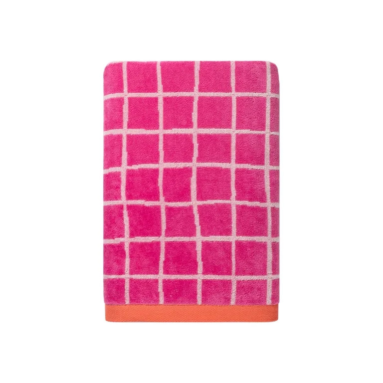 Mainstays Summer Vibes Cotton-Blend Beach Towel, 72 x 36 in, Checkered Magenta | Walmart (US)