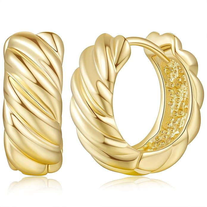 14K Gold Hoops Earrings 14 Karat Gold Hoop Earrings Twisted Thick Small Hoop Earring Mini Hoops E... | Amazon (US)