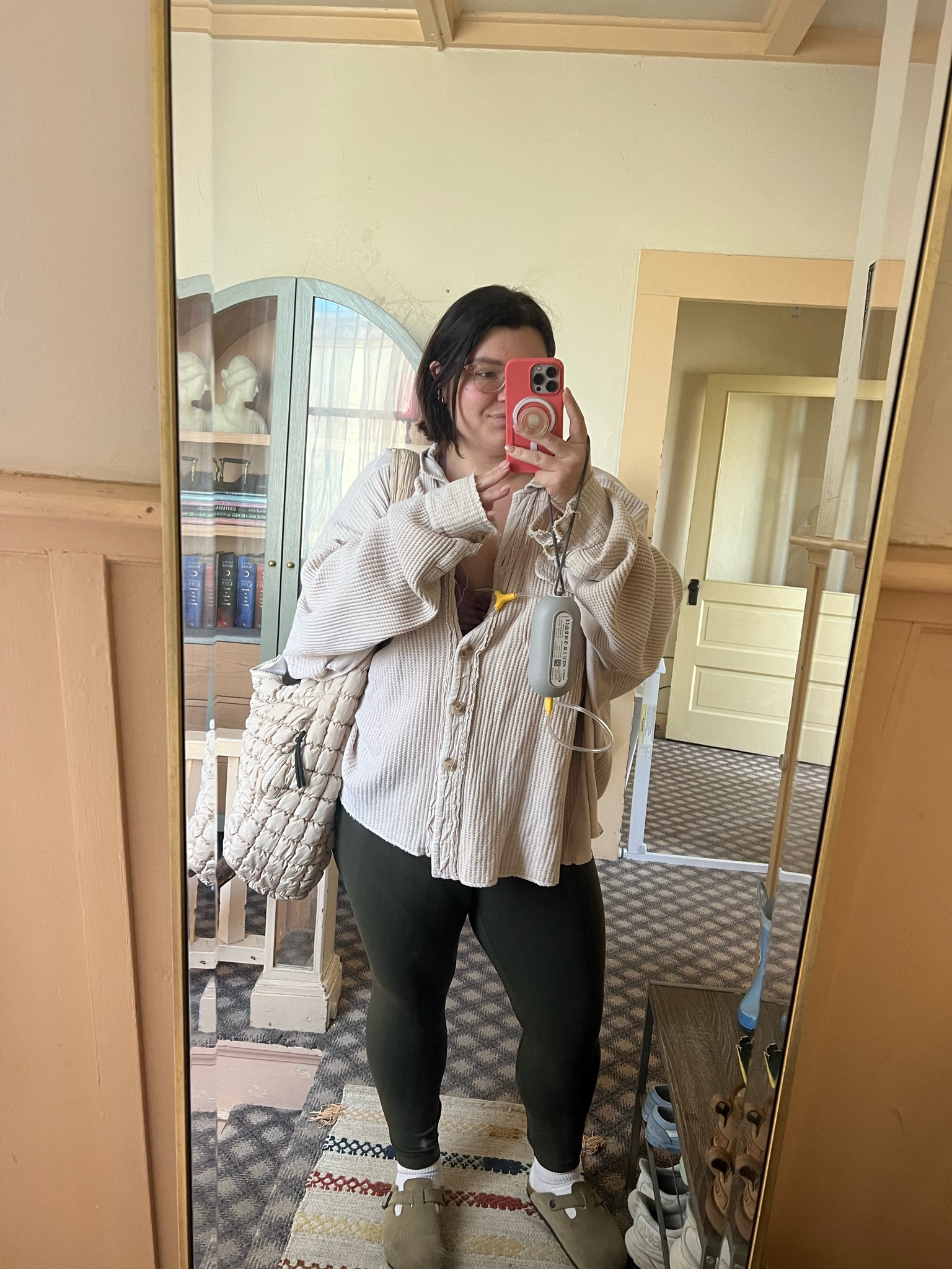 One week postpartum outfit. Free people scout shacket is 25% off. Size large  
Lululemon align leggings forever. Size 10. 23” length  

#LTKsalealert #LTKSeasonal #LTKmidsize