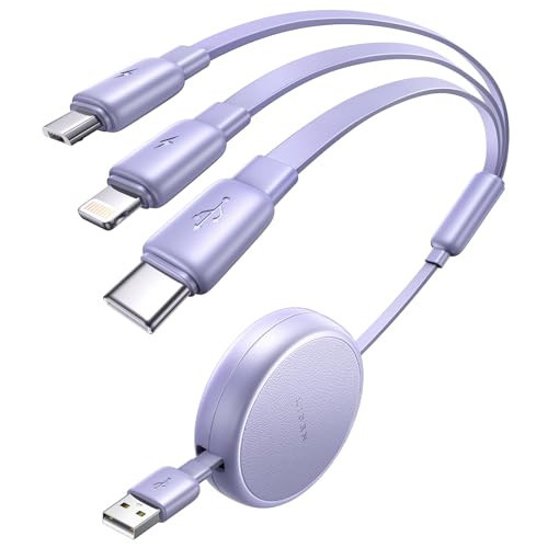 LISEN 3 in 1 Retractable Car & iPhone Charger Cord, Type C/L/Micro USB for iPhone/Samsung/PS/Kindle, Purple | Amazon (US)