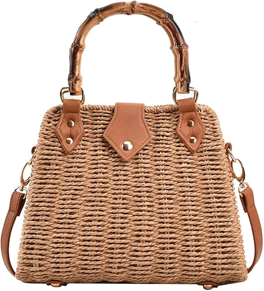 Summer Straw Bag for Women Beach Rattan Top-Handle Purse Straw Crossbody Clutch Bags Handwoven To... | Amazon (US)