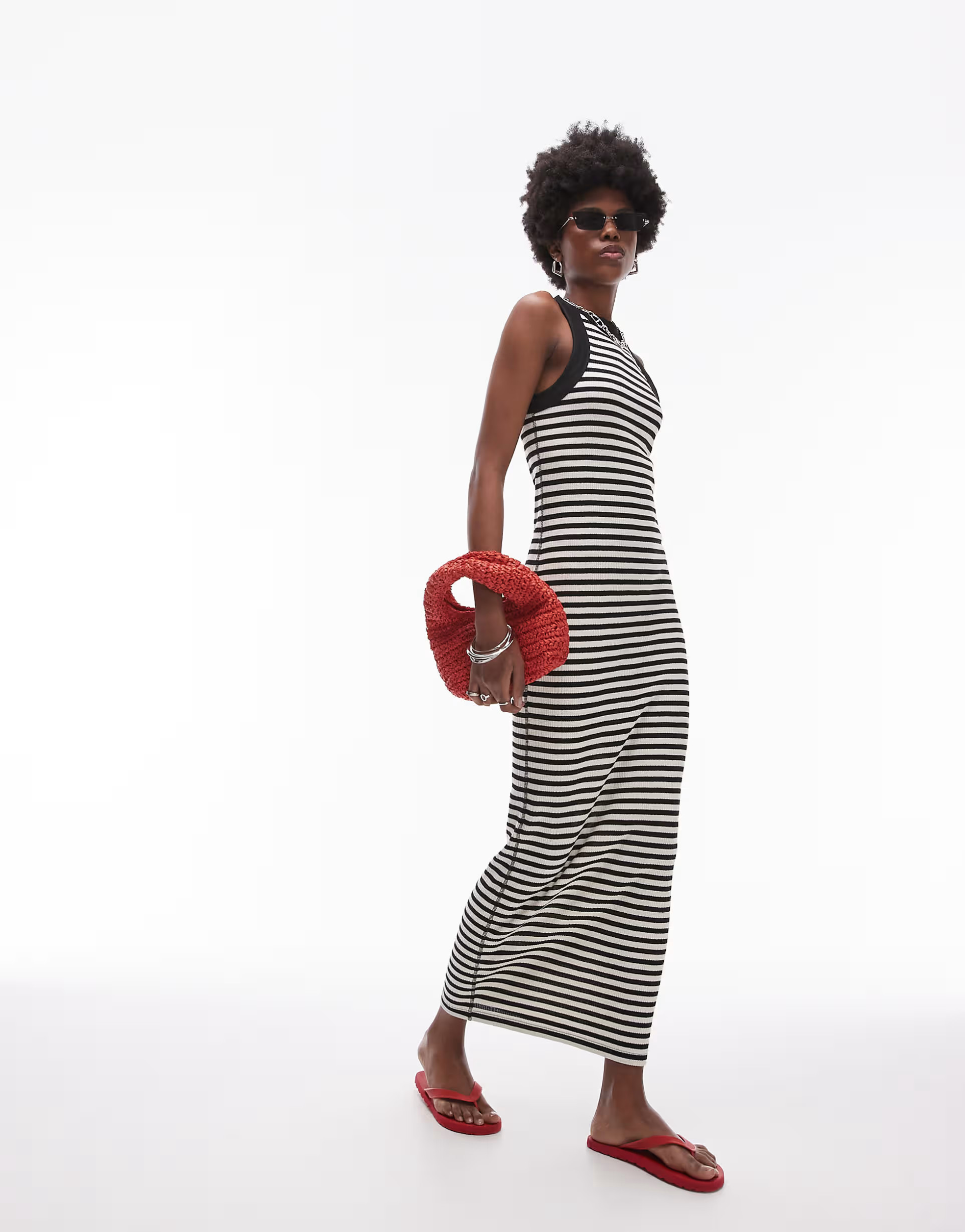 Topshop jersey racer midi dress in stripe print | ASOS (Global)