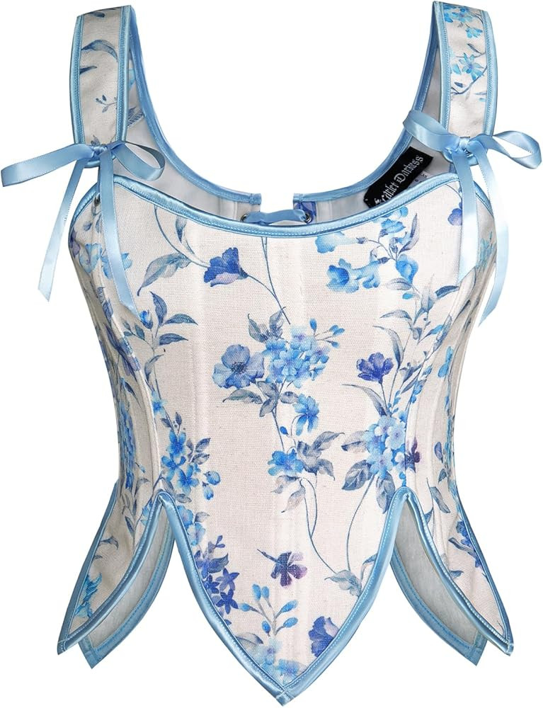 Scarlet Darkness Renaissance Corset Tops for Women Floral Lace Up Boned Bustier with Zip | Amazon (US)